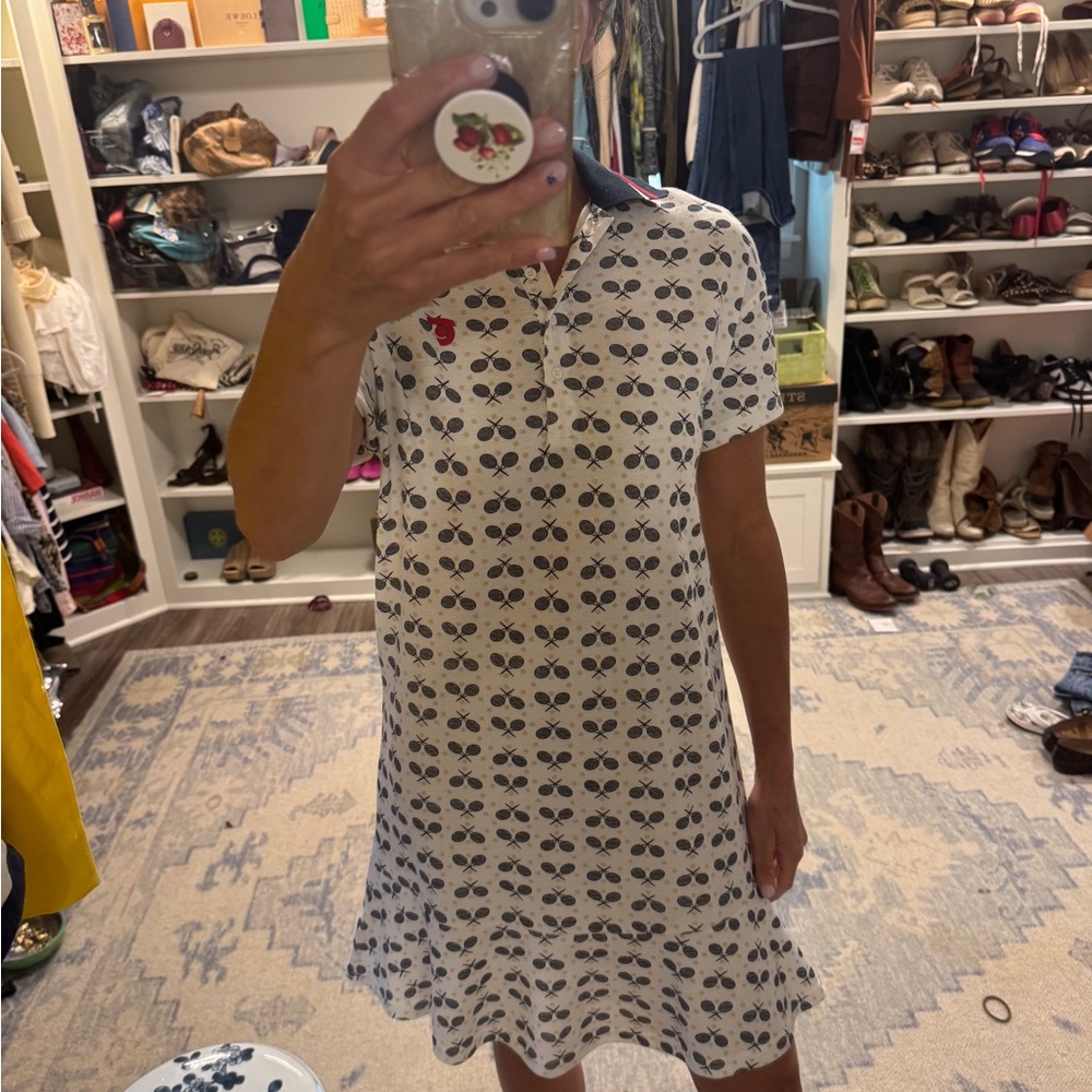 Anthropologie White Mini Dress with Navy pickleball Motif